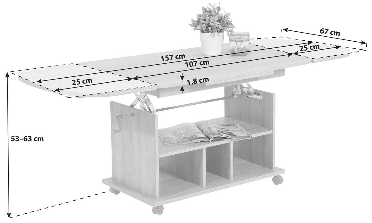 COUCHTISCH 107-157/67/53-63 cm oval Sonoma Eiche  - Sonoma Eiche, MODERN, Holzwerkstoff/Kunststoff (107-157/67/53-63cm) - MID.YOU