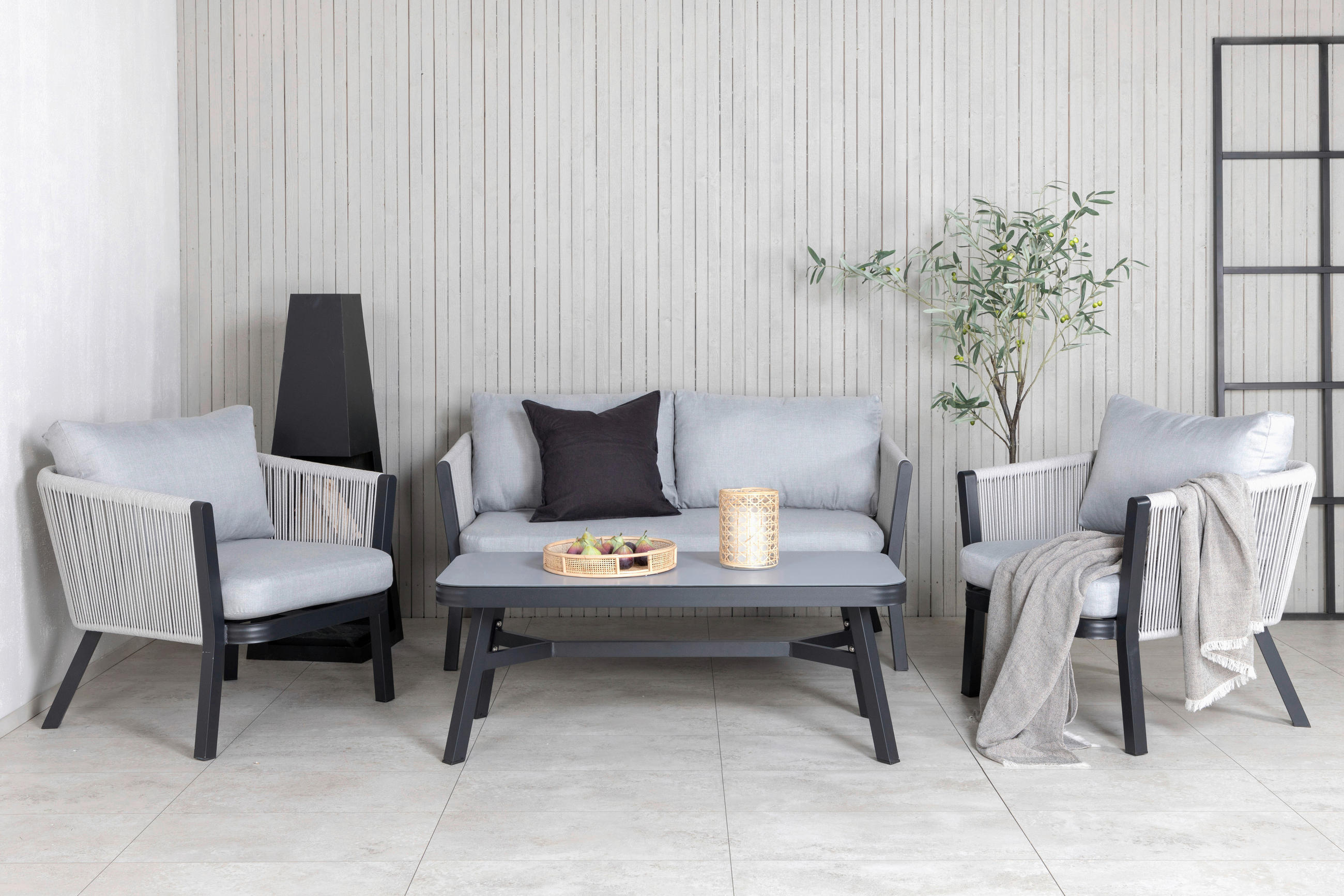 LOUNGEGRUPP 4 delar  - grå/svart, Klassisk, metall/textil