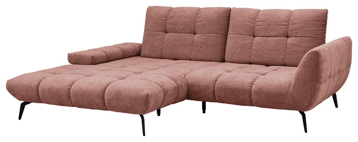ECKSOFA Kupferfarben Flachgewebe Rücken echt, Sitztiefenverstellung  - Schwarz/Kupferfarben, KONVENTIONELL, Textil/Metall (211/273cm) - SetOne by Musterring