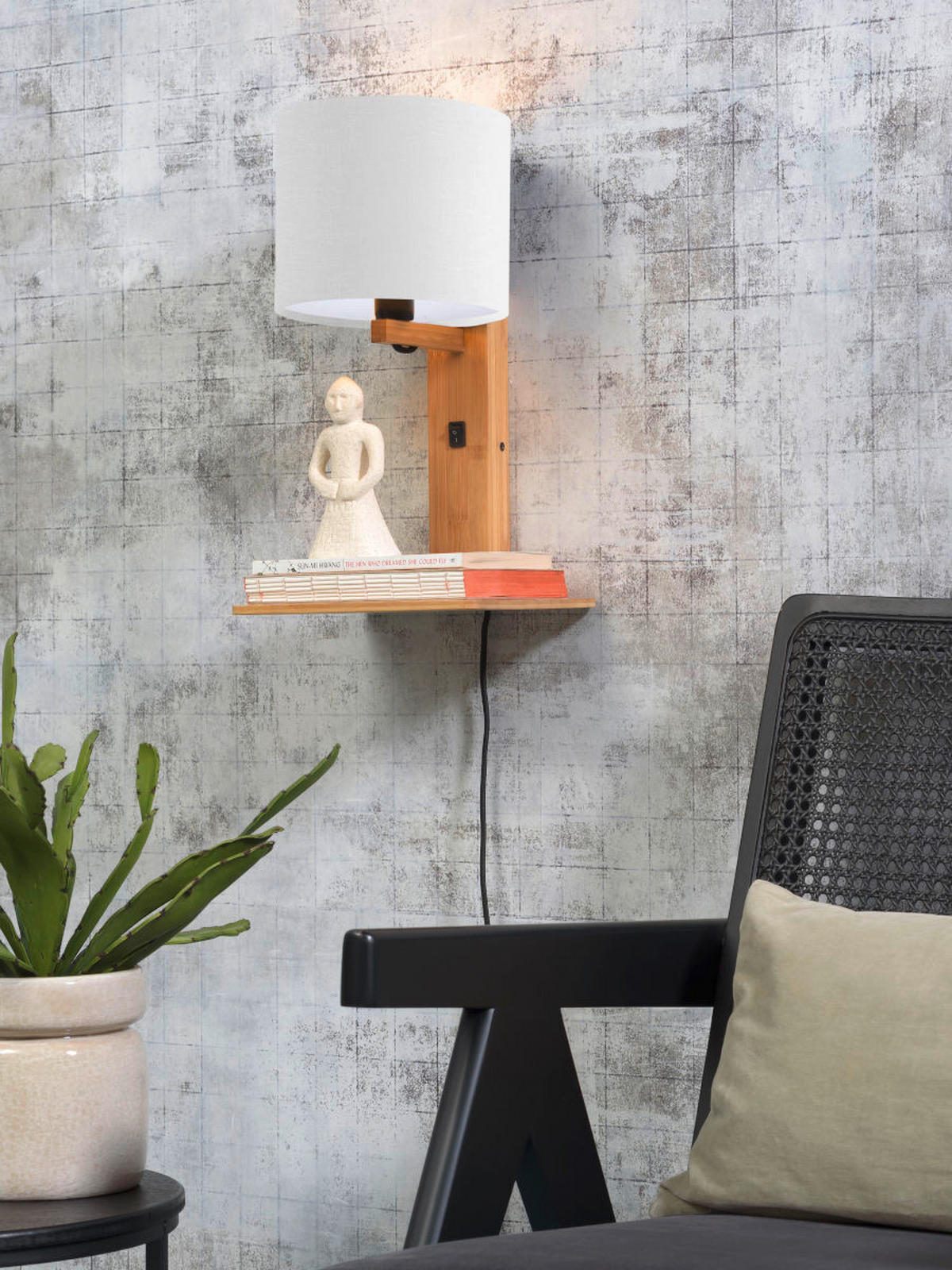 WANDLEUCHTE 19/24/36 cm  - Naturfarben/Weiß, Trend, Holz/Textil (19/24/36cm) - Good & Mojo