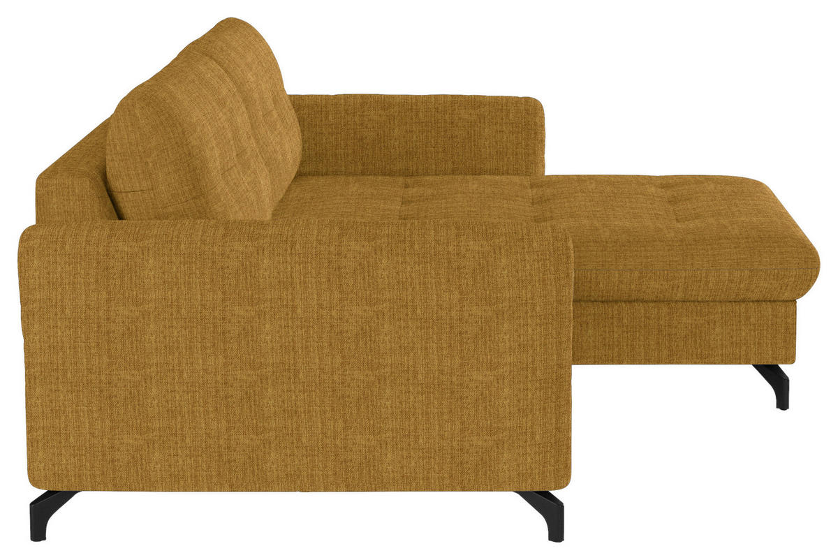 ECKSOFA in Flachgewebe, Leinenoptik Currygelb  - Currygelb/Schwarz, Design, Textil/Metall (242/170cm) - Xora