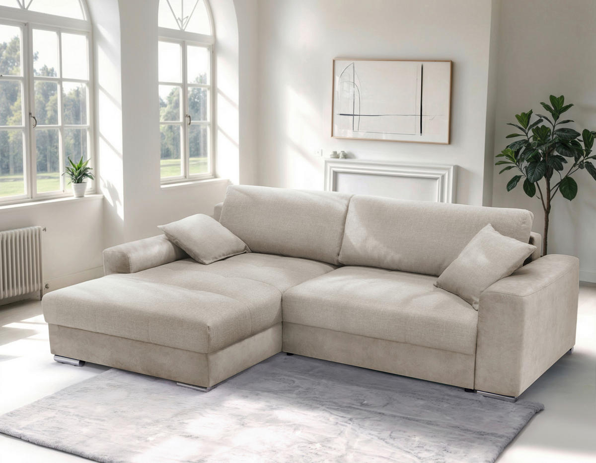 ECKSOFA in Struktur Beige  - Chromfarben/Beige, Design, Textil/Metall (177/269cm) - Livetastic