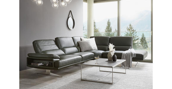 WOHNLANDSCHAFT in Echtleder Dunkelgrün - Dunkelgrün/Edelstahlfarben, Design, Leder/Metall (308/250cm) - Dieter Knoll