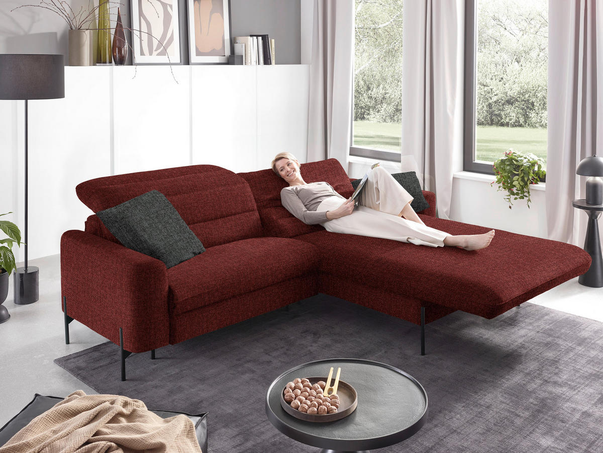 ECKSOFA in Flachgewebe Rot  - Rot/Schwarz, Design, Textil/Metall (252/191cm) - Dieter Knoll