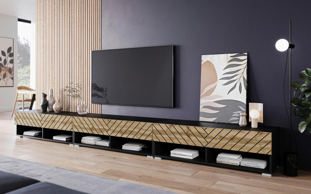 LOWBOARD  in 300/30/31 cm  - Eiche Wotan/Schwarz, Lifestyle, Holzwerkstoff/Kunststoff (300/30/31cm) - Livetastic