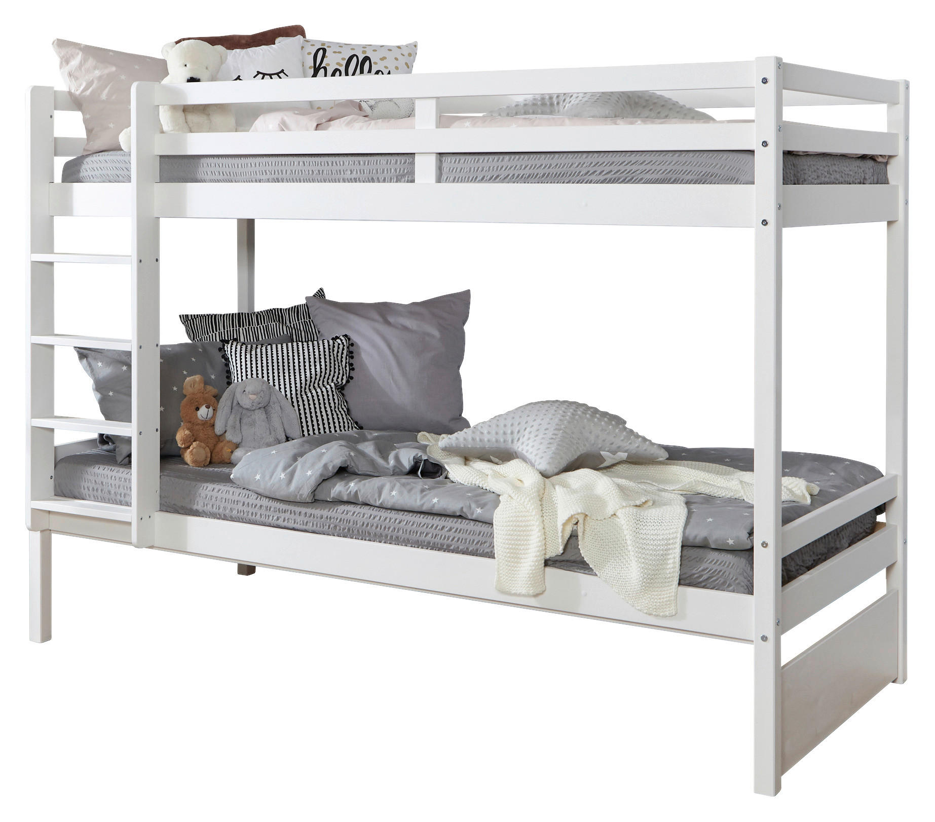 ETAGENBETT 90/200 cm,  in Weiß, Absturzsicherung, Leiter  - Weiß, MODERN, Holz (90/200cm) - Livetastic