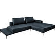 ECKSOFA  in Echtleder Dunkelblau  304/201 cm  - Schwarz/Dunkelblau, Design, Leder/Metall (304/201cm) - Belluti