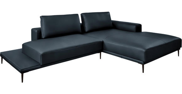 ECKSOFA  in Echtleder Dunkelblau  304/201 cm  - Schwarz/Dunkelblau, Design, Leder/Metall (304/201cm) - Belluti