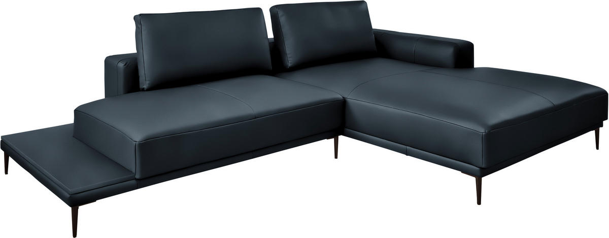 ECKSOFA Echtleder Dunkelblau  - Schwarz/Dunkelblau, Design, Leder/Metall (304/201cm) - Belluti