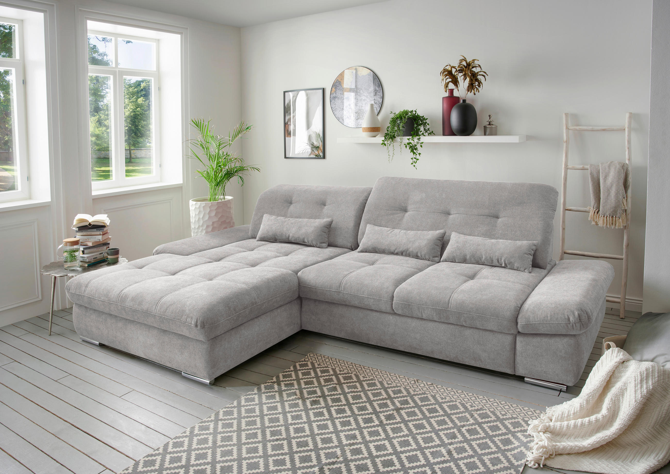 ECKSOFA Dalida Grau Chenille  - Chromfarben/Grau, Design, Textil/Metall (196/300cm) - Livetastic