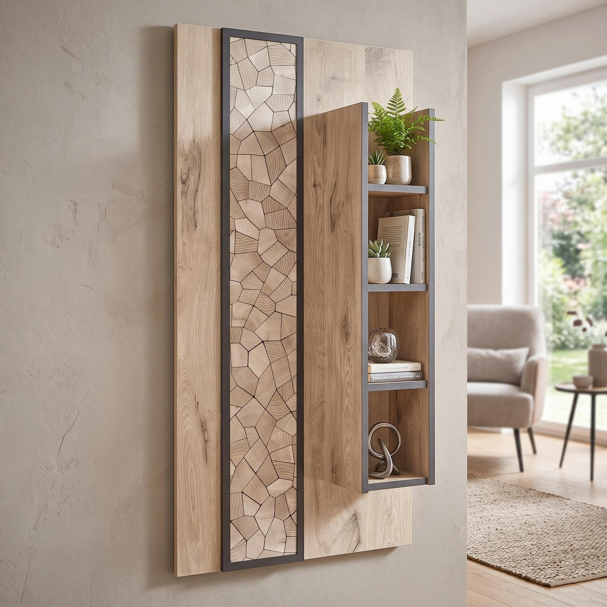 WANDREGAL  - Eichefarben/Schwarz, KONVENTIONELL, Holzwerkstoff (60/120/20cm) - Livetastic