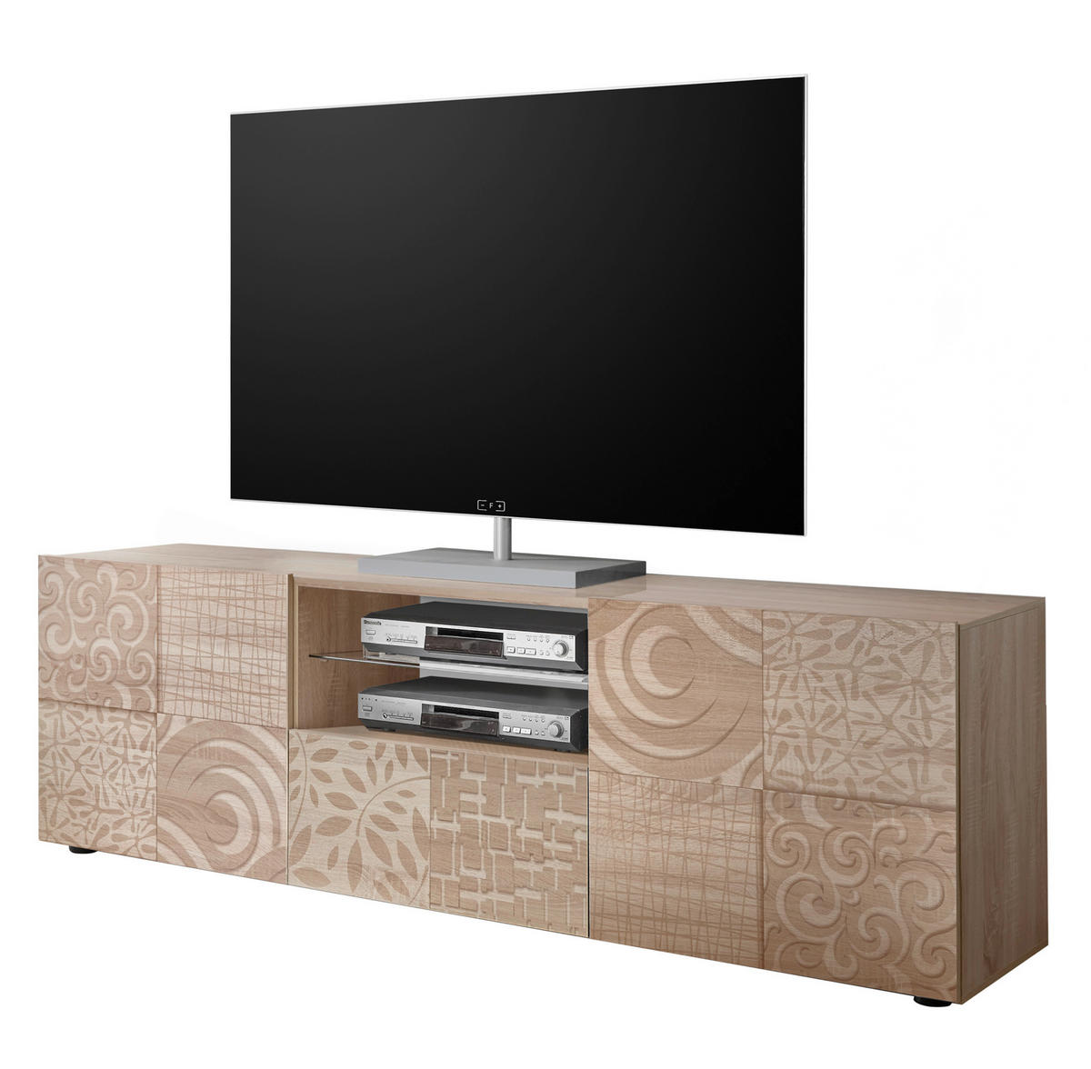LOWBOARD  in 181/57/42 cm  - Eichefarben/Schwarz, Design, Glas/Holzwerkstoff (181/57/42cm) - MID.YOU