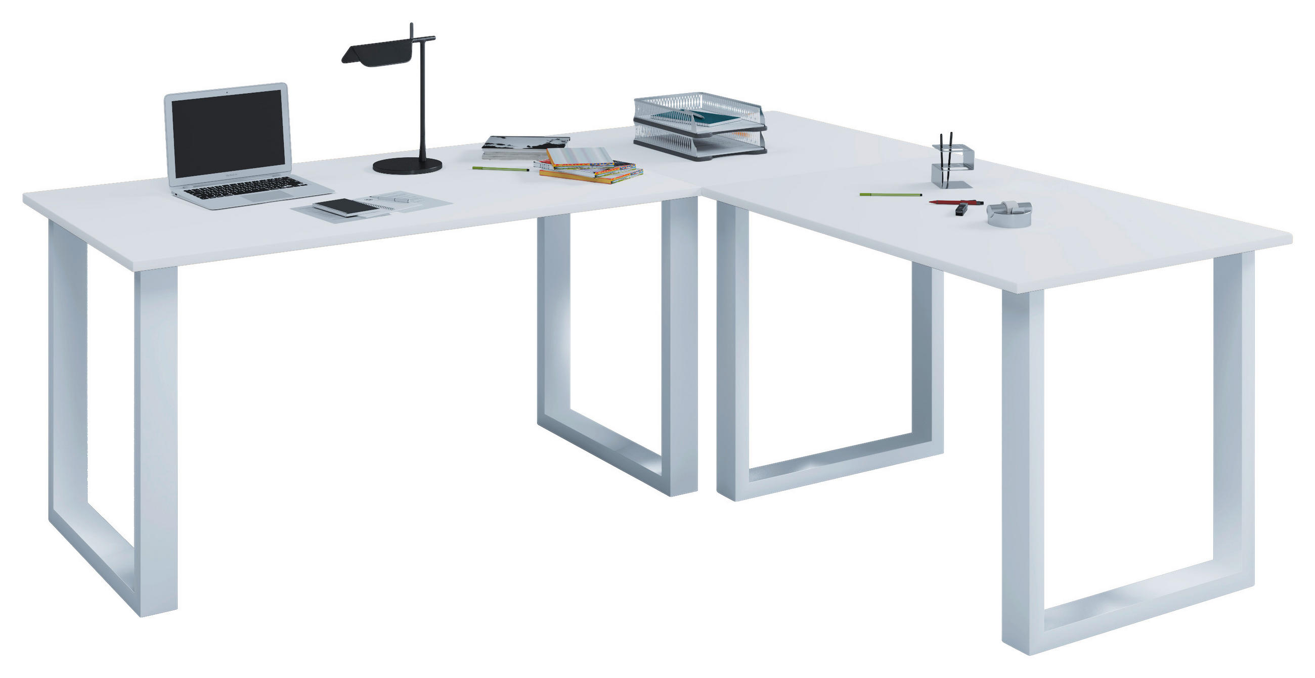 ECKSCHREIBTISCH 160/130/76 cm Weiss  - Weiss, Modern, Holzwerkstoff/Metall (160/130/76cm) - MID.YOU