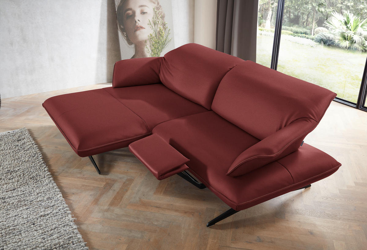 ECKSOFA in Echtleder Weinrot  169/252 cm  - Beige/Weinrot, Design, Leder/Metall (169/252cm) - Koinor