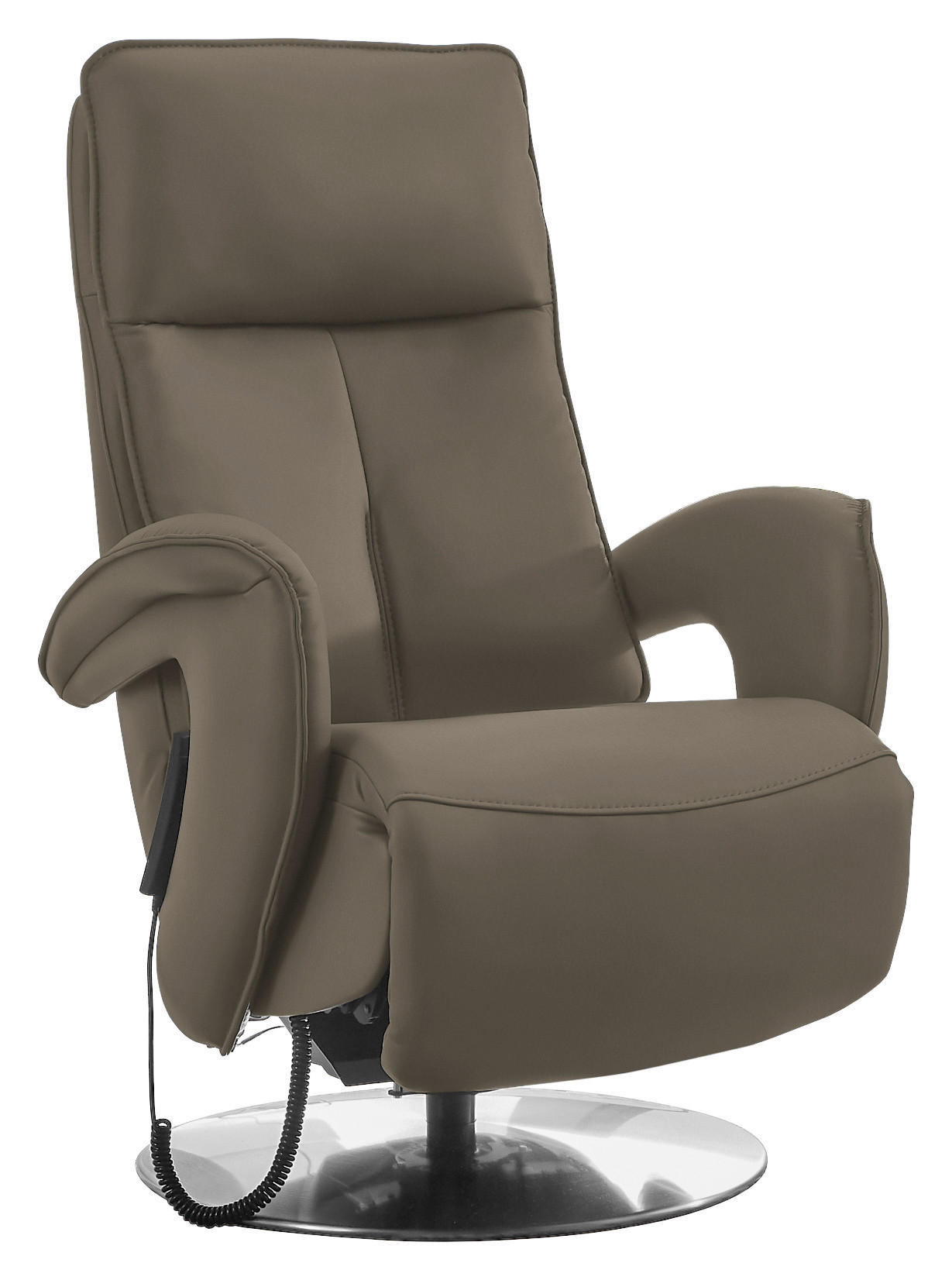 RELAXSESSEL Leder Greige  - Chromfarben/Greige, Design, Leder/Metall (77/110/87cm) - Valdera