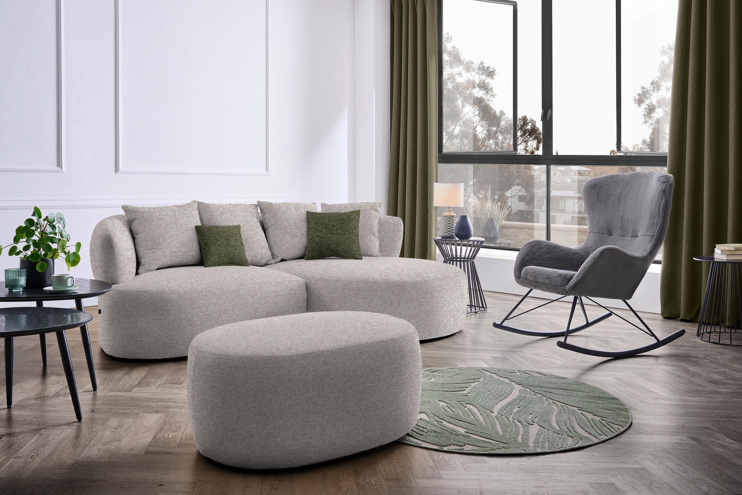 ECKSOFA in Chenille Greige 235/166 cm - Greige/Schwarz, MODERN, Kunststoff/Textil (235/166cm) - Hom`in