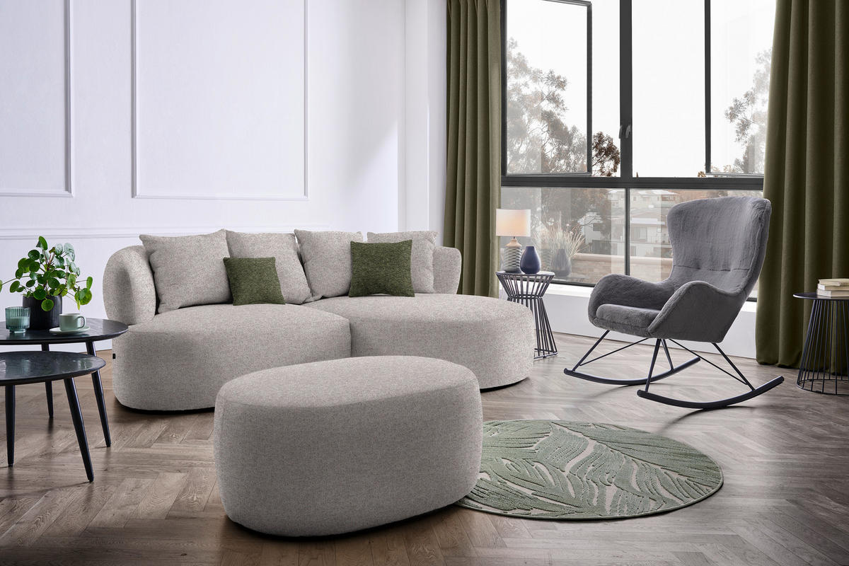 ECKSOFA in Chenille Greige  235/166 cm  - Greige/Schwarz, MODERN, Kunststoff/Textil (235/166cm) - Hom`in