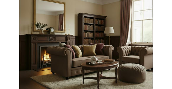 CHESTERFIELD-SOFA Samt Schwarz, Taupe  - Taupe/Schwarz, Trend, Holz/Textil (165/73/87cm) - Xora