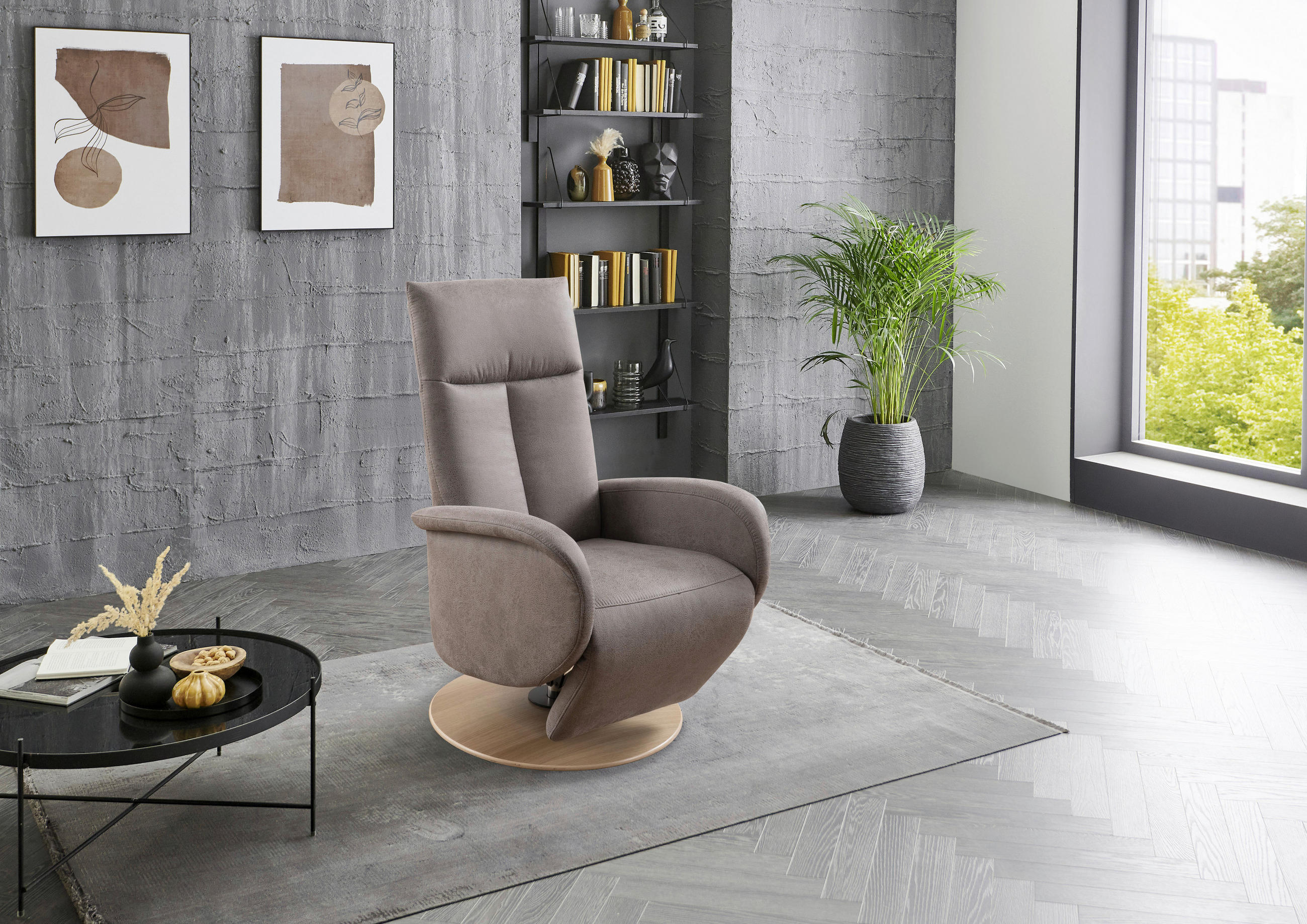DREHSTUHL Mikrofaser Hellgrau  - Eiche Bianco/Hellgrau, KONVENTIONELL, Holz/Textil (75/112/82cm) - Sit & More