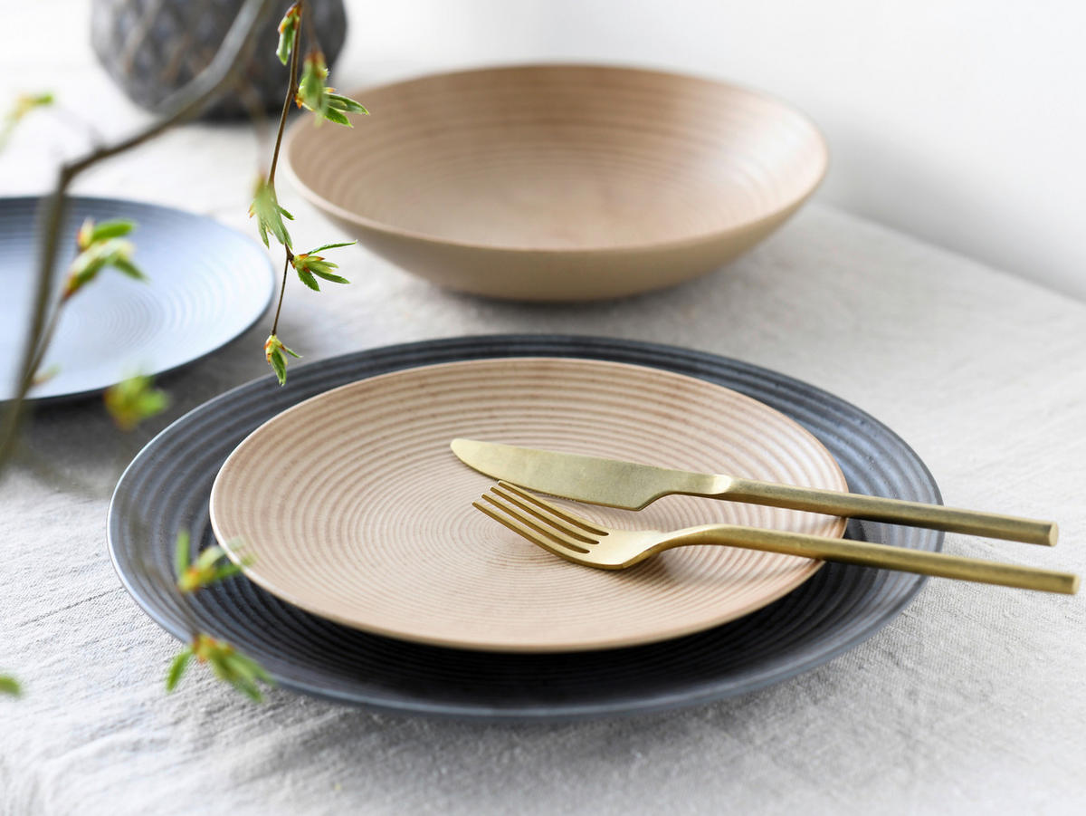 TAFELSERVICE Anthrazit, Sandfarben Catania 18-teilig  - Sandfarben/Anthrazit, Design, Keramik - Creatable