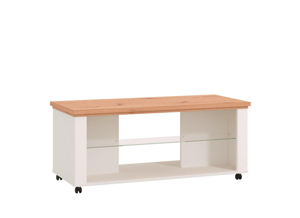 KONFERENČNÍ STOLEK, bílá, dub artisan, sklo, kompozitní dřevo, 115/49/51 cm - bílá/dub artisan, Basics, kompozitní dřevo/sklo (115/49/51cm) - Landscape
