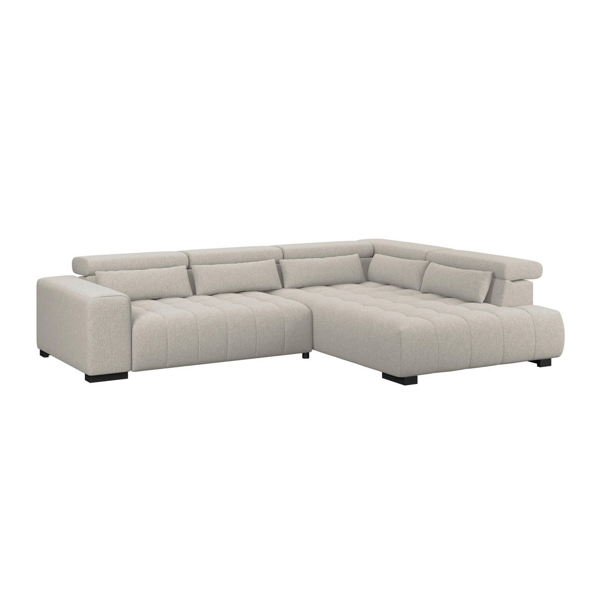 ECKSOFA MATERA Beige Chenille, Struktur Nierenkissen, Kopfteilverstellung, Sitzvorzug  - Beige/Schwarz, Trend, Holz/Textil (311/226cm) - MID.YOU