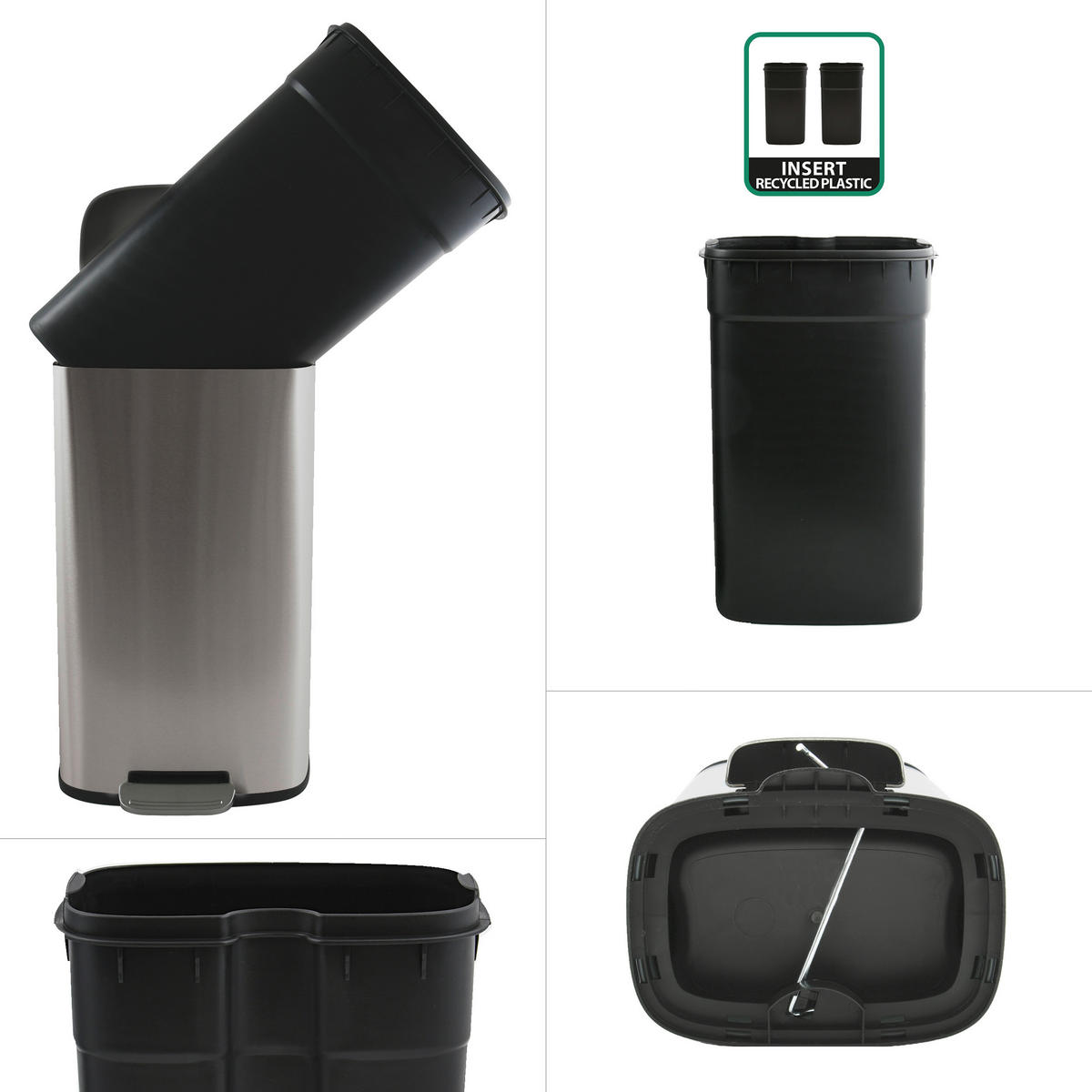 TRETEIMER 30 l  Metall  - Silberfarben/Schwarz, Basics, Kunststoff/Metall (34,3/23,5/62,9cm) - Spirella