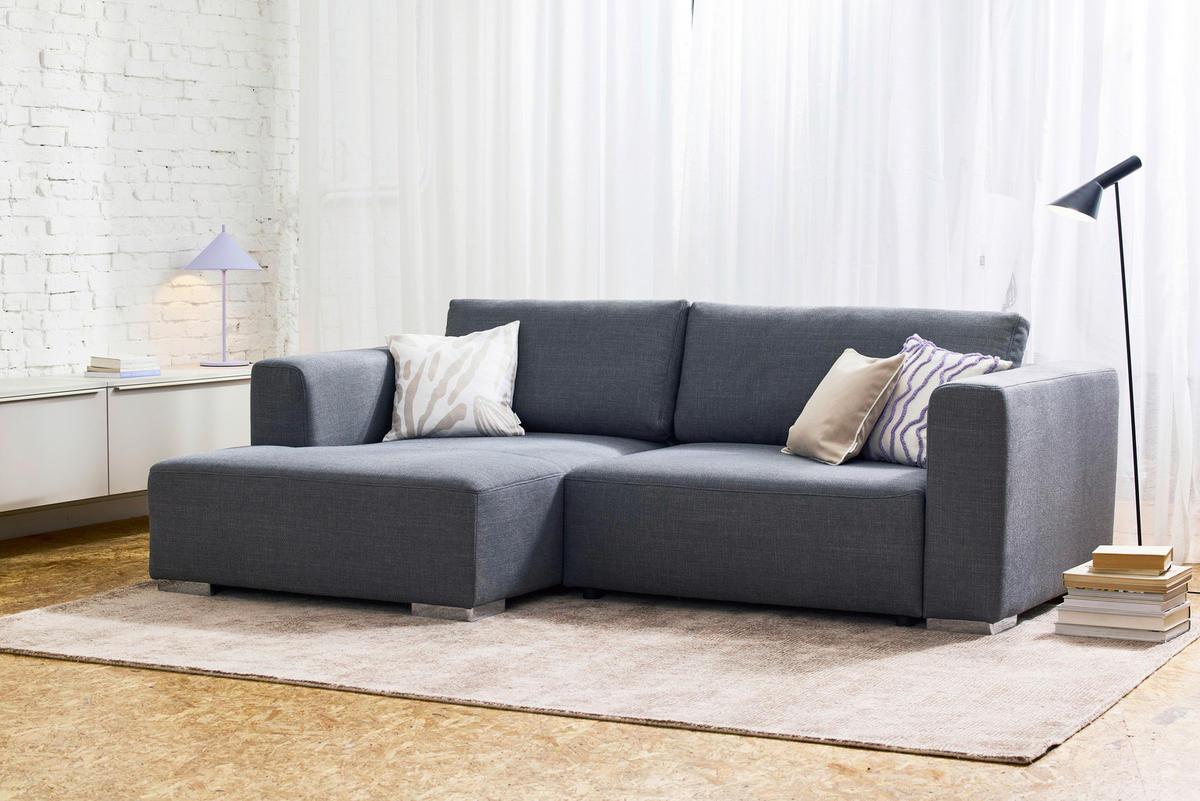 ECKSOFA inkl. Funktion Heaven Dunkelgrau Flachgewebe  - Chromfarben/Dunkelgrau, KONVENTIONELL, Textil/Metall (162/242cm) - Tom Tailor