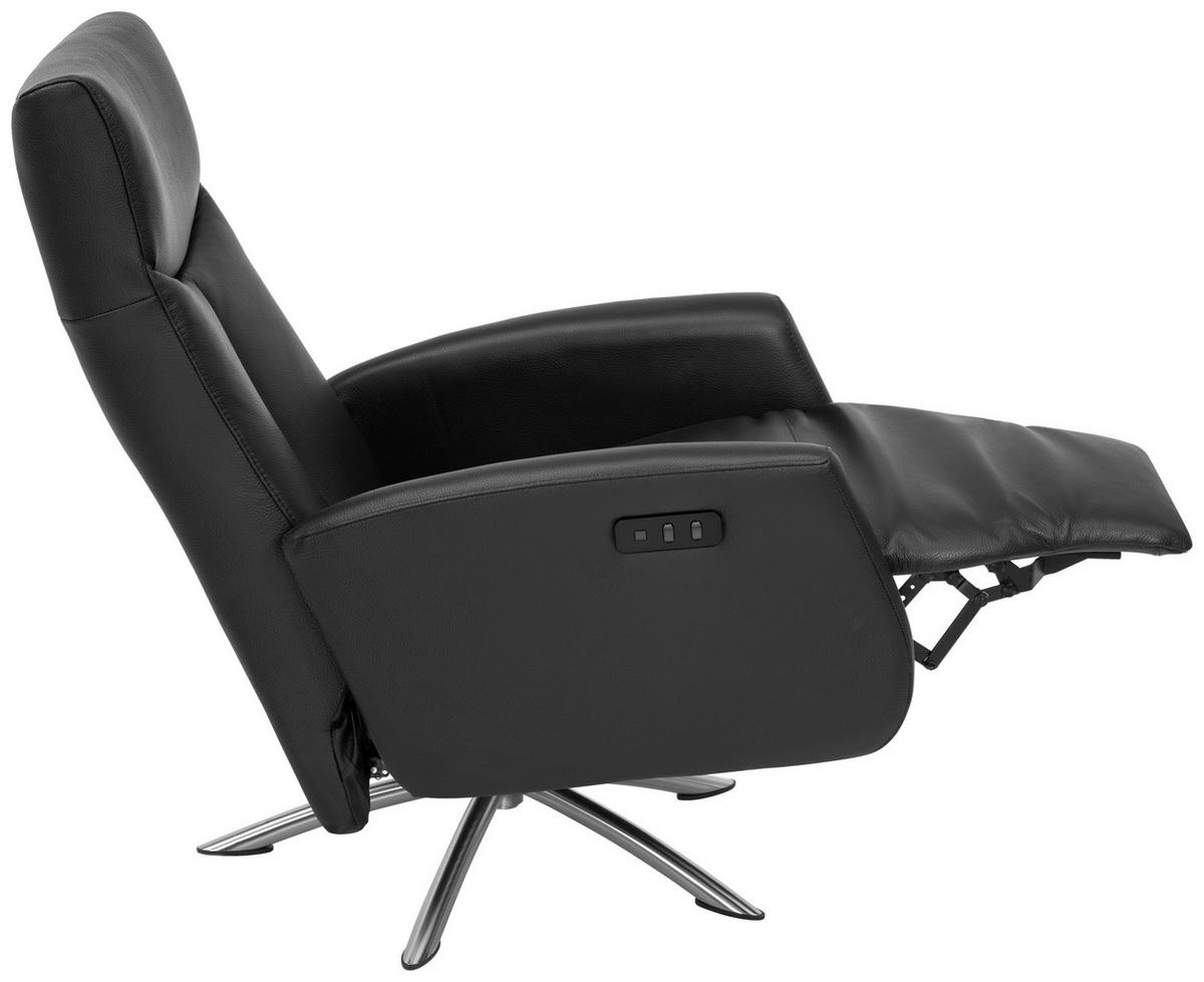 RELAXSESSEL Echtleder Relaxfunktion, Fußteilverstellung    - Silberfarben/Schwarz, Design, Leder/Metall (73/105/82cm) - Welnova
