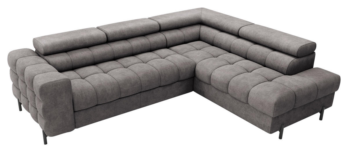 ECKSOFA FERUCCE Grau Chenille Bettkasten, Kopfteilverstellung  - Schwarz/Grau, Design, Textil/Metall (276/200cm) - MID.YOU