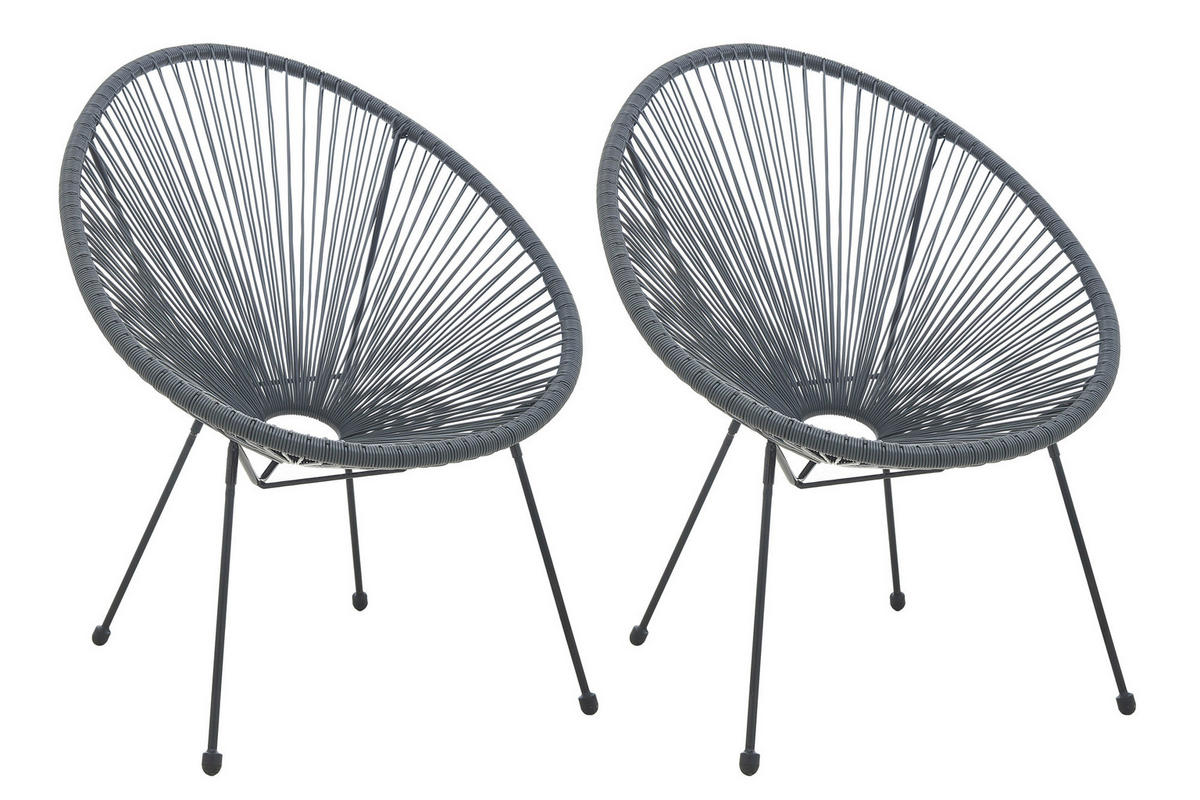 GARTENSTUHL-SET Stahl Grau  - Schwarz/Grau, Design, Kunststoff/Metall (73/88/73cm) - Livetastic