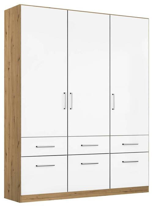 DREHTÜRENSCHRANK 136/210/54 cm 3-türig Eiche Artisan, Weiß Hochglanz  - Chromfarben/Weiß Hochglanz, MODERN, Holzwerkstoff/Kunststoff (136/210/54cm) - Rauch Möbel
