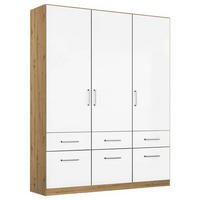 DREHTÜRENSCHRANK 136/197/54 cm 3-türig Eiche Artisan, Weiß Hochglanz  - Chromfarben/Weiß Hochglanz, MODERN, Holzwerkstoff/Kunststoff (136/197/54cm) - Rauch Möbel