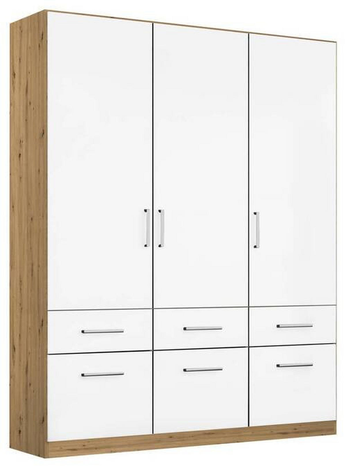 DREHTÜRENSCHRANK 136/197/54 cm 3-türig Eiche Artisan, Weiß Hochglanz  - Chromfarben/Weiß Hochglanz, MODERN, Holzwerkstoff/Kunststoff (136/197/54cm) - Rauch Möbel