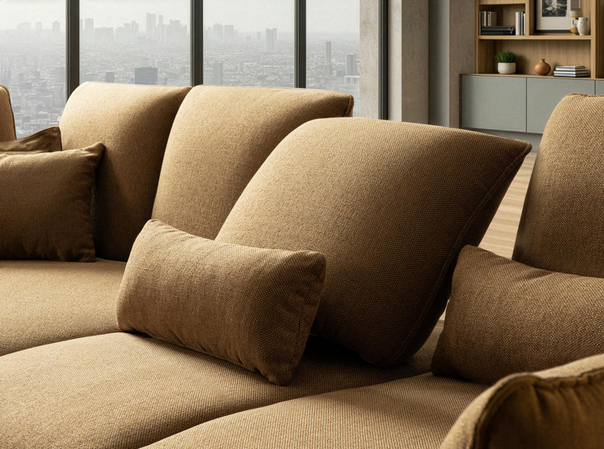 ECKSOFA Braun Flachgewebe Nierenkissen, Rücken echt  - Schwarz/Braun, Design, Textil/Metall (169/320cm) - Moderano