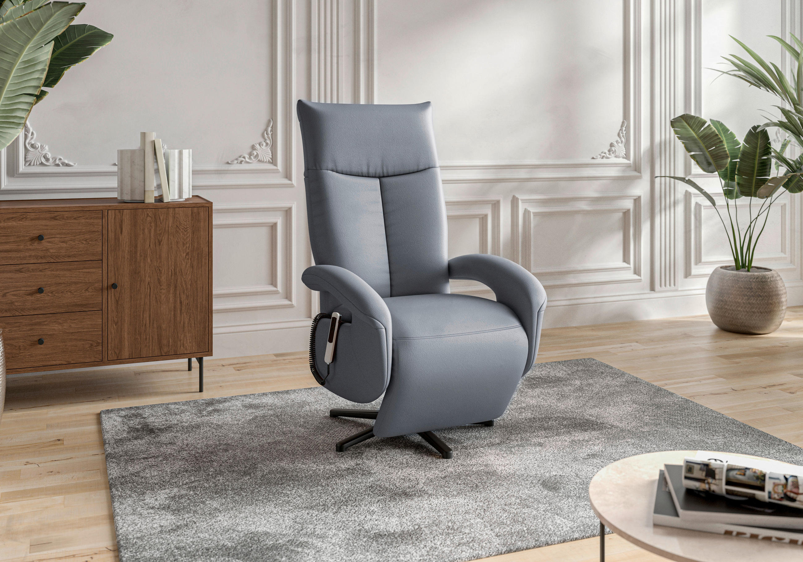 SESSEL in Echtleder Graublau  - Graublau/Schwarz, Konventionell, Leder/Metall (74/112/82cm) - Sit & More