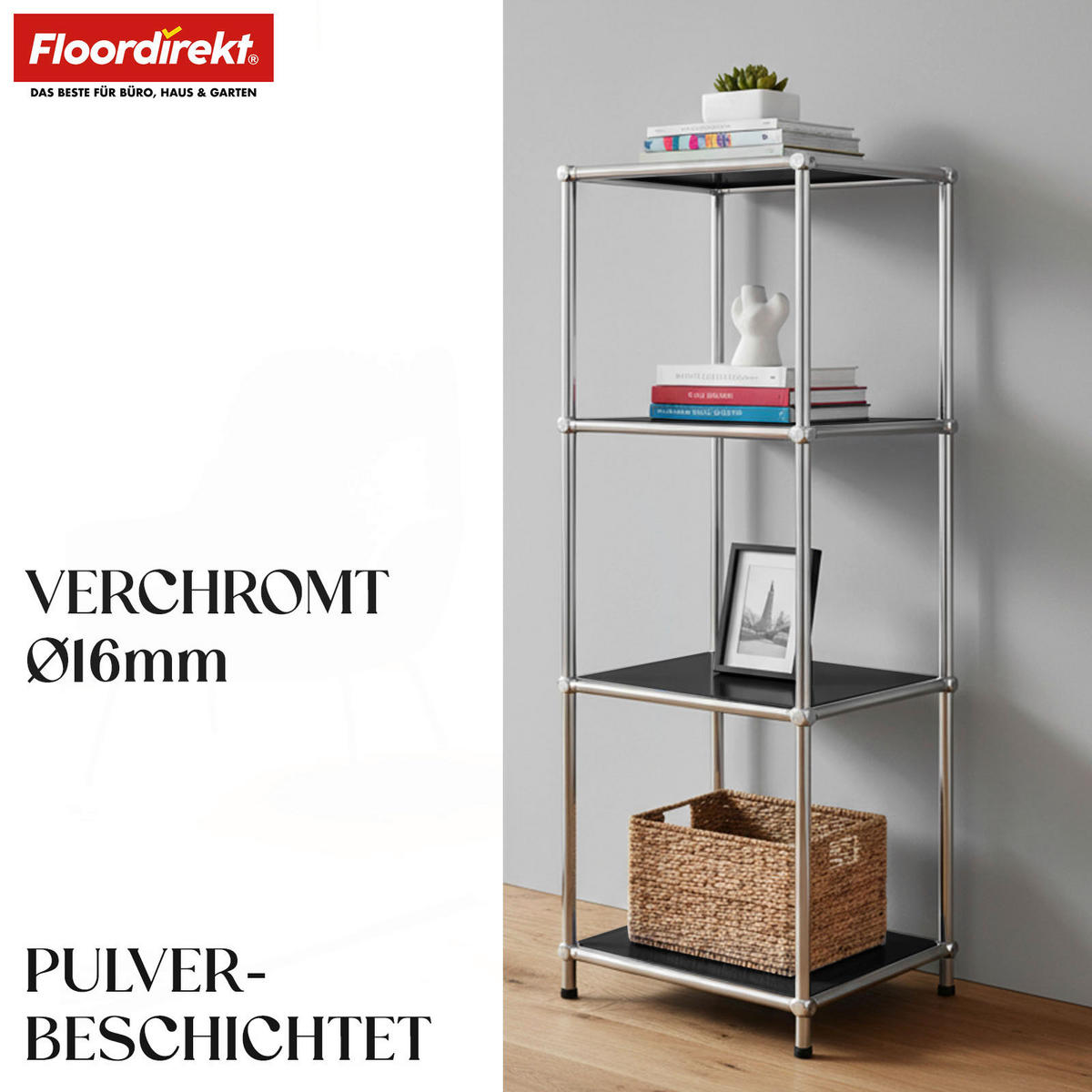 STANDREGAL Schwarz Hochglanz  - Schwarz Hochglanz, Basics, Metall (30/89/30cm) - Floordirekt