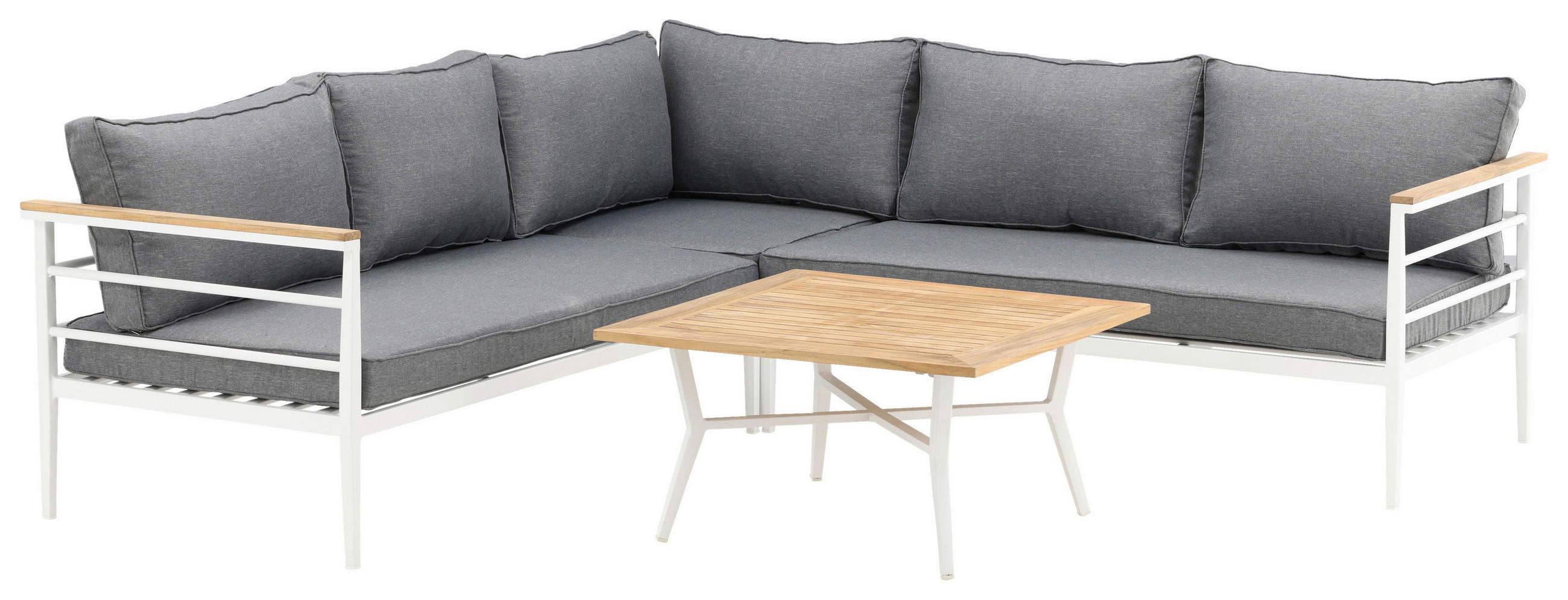 LOUNGEGARNITUR 233/233 cm Teakholz Aluminium  - Weiß, KONVENTIONELL, Holz/Metall (233/233cm) - Gardenson