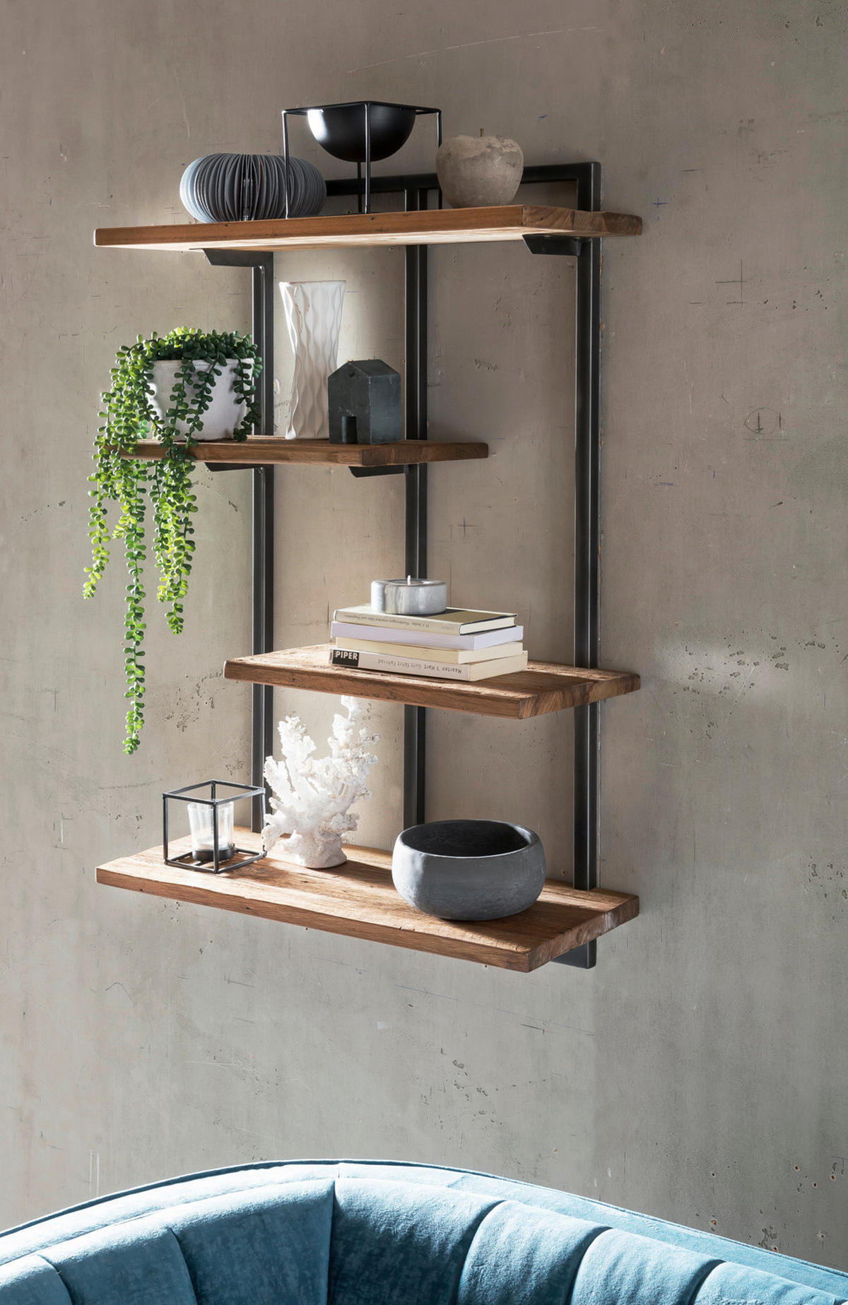 WANDREGAL 70/97/25 cm  - Schwarz/Naturfarben, Design, Holz/Metall (70/97/25cm) - MID.YOU