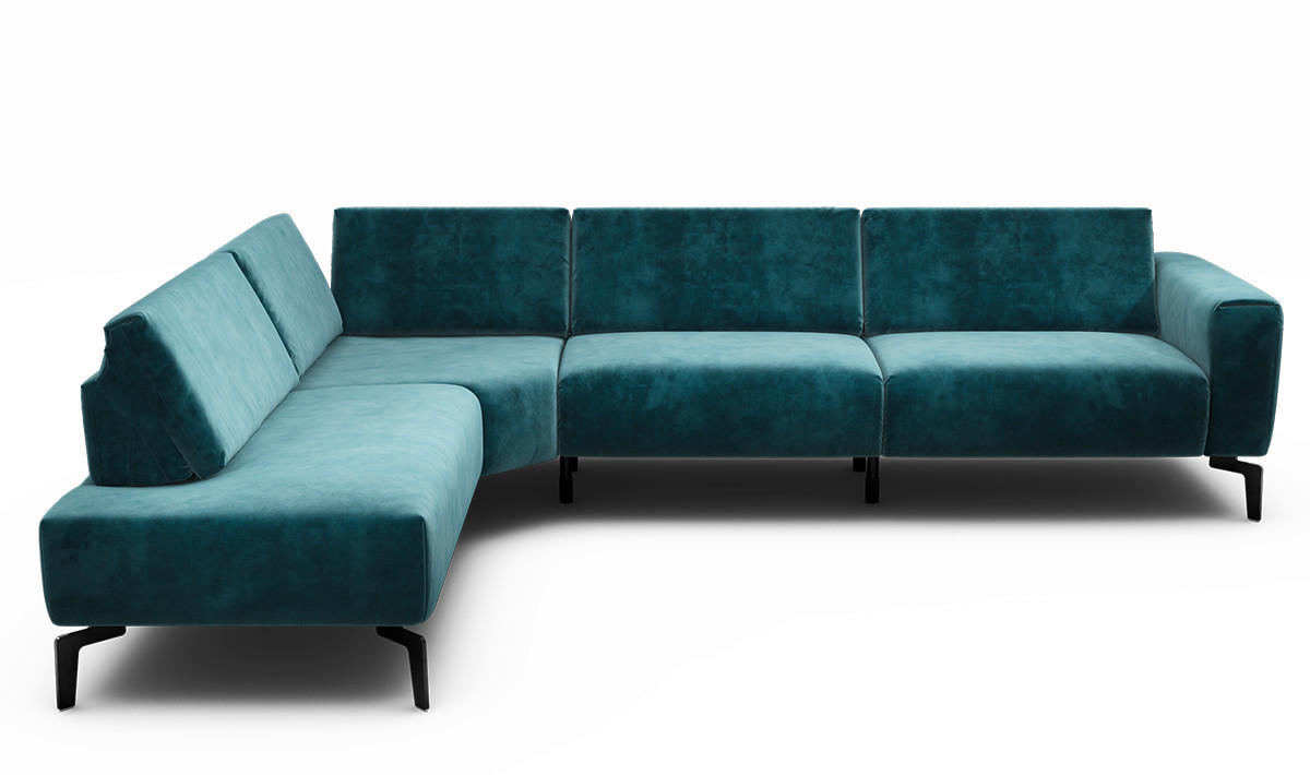 ECKSOFA Cosy Blau Samt  - Blau/Schwarz, Design, Textil/Metall (213/296cm) - SENSOO