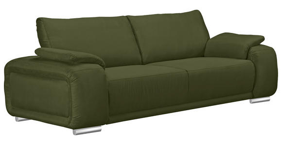 3-SITZER-SOFA Lederlook Olivgrün - Chromfarben/Olivgrün, KONVENTIONELL, Textil/Metall (241/85/95cm) - Carryhome