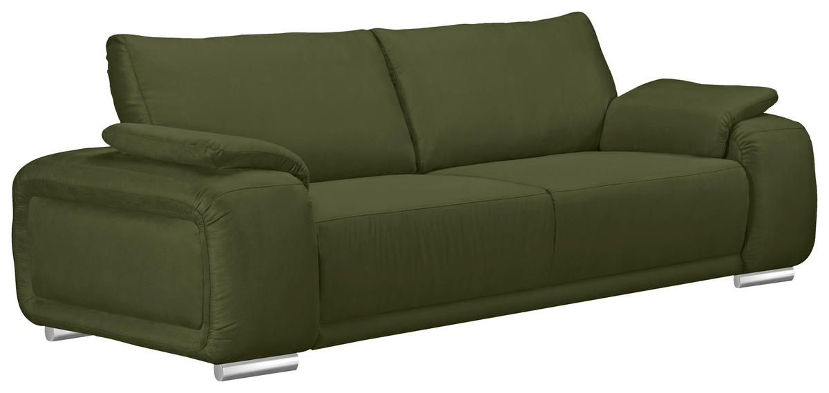 3-SITZER-SOFA Lederlook Olivgrün  - Chromfarben/Olivgrün, KONVENTIONELL, Textil/Metall (241/85/95cm) - Carryhome