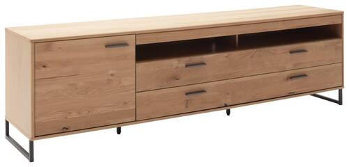 MEDIABÄNK i faner, massiv kvistek ekfärgad  - svart/ekfärgad, Design, metall/trämaterial (224/67/50cm) - Livetastic