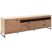 MEDIABÄNK i faner, massiv kvistek ekfärgad  - svart/ekfärgad, Design, metall/trämaterial (224/67/50cm) - Livetastic