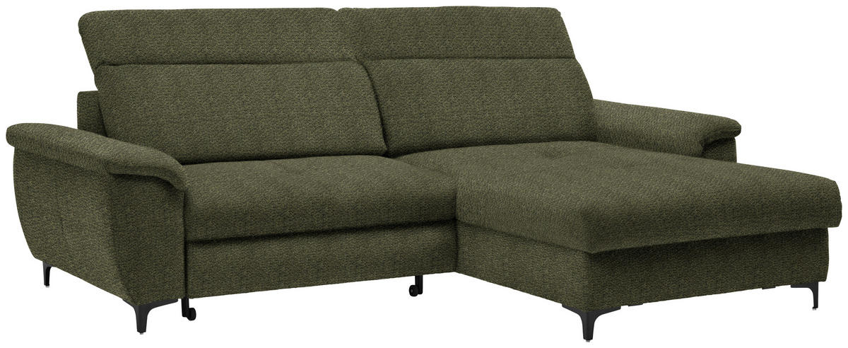 ECKSOFA in Chenille Dunkelgrün  - Dunkelgrün/Schwarz, Design, Textil/Metall (185/256cm) - Stylife