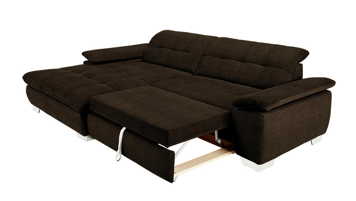 ECKSOFA in Mikrofaser Dunkelbraun  - Chromfarben/Dunkelbraun, Design, Textil/Metall (180/265cm) - Carryhome