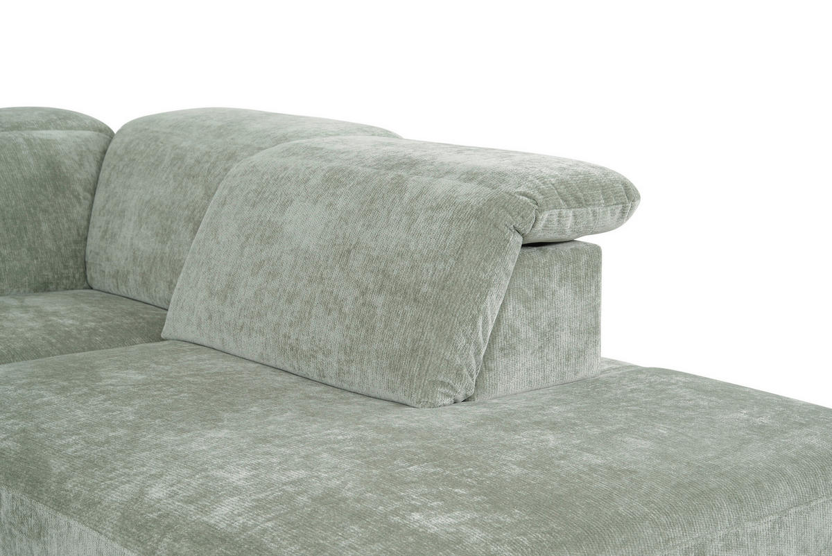 ECKSOFA Mintgrün Chenille Kopfteilverstellung, Sitztiefenverstellung  - Schwarz/Mintgrün, Design, Textil/Metall (307/243cm) - Xora