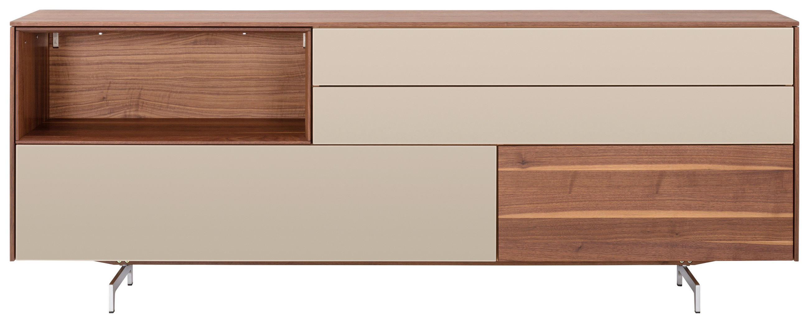 ANRICHTE Nussbaumfarben  212,9/79,6/41,8 cm  - Edelstahlfarben/Nussbaumfarben, Design, Glas/Holz (212,9/79,6/41,8cm) - Team 7
