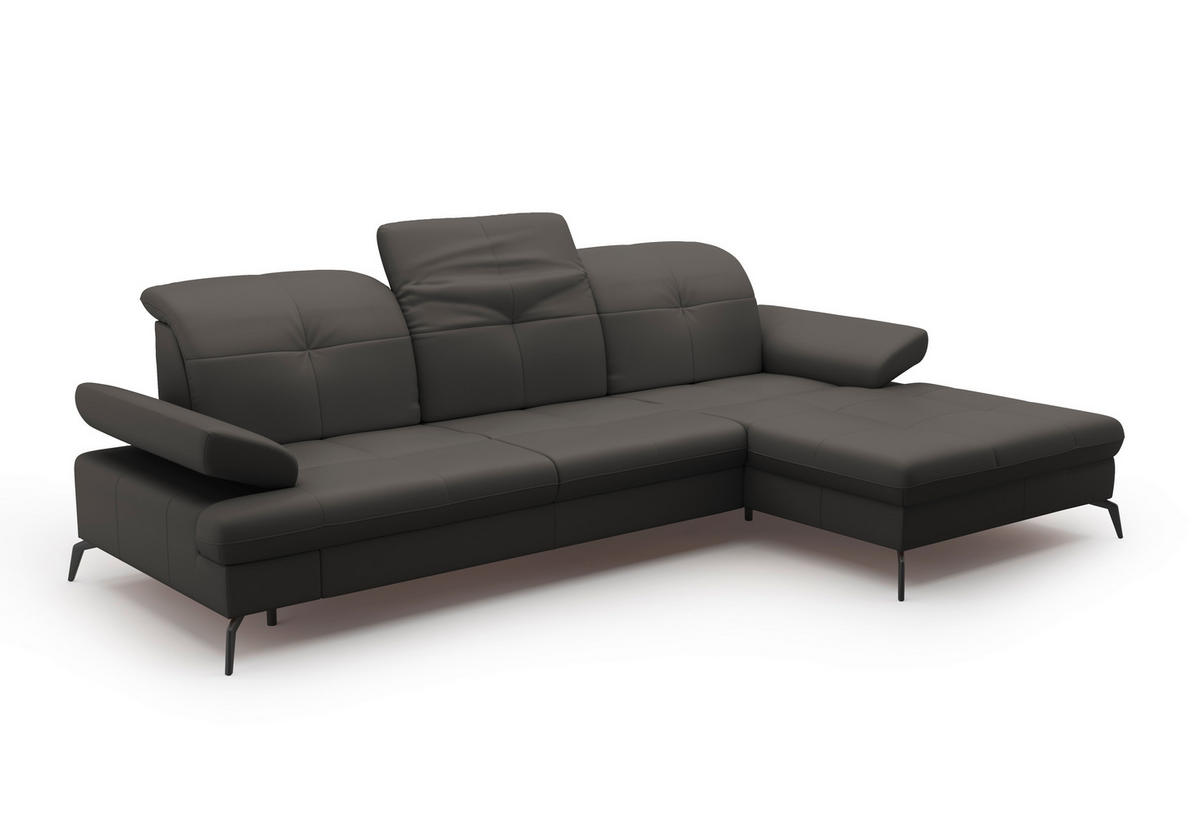 ECKSOFA in Echtleder Anthrazit  - Anthrazit/Schwarz, Konventionell, Leder/Metall (279/185cm) - Sit & More