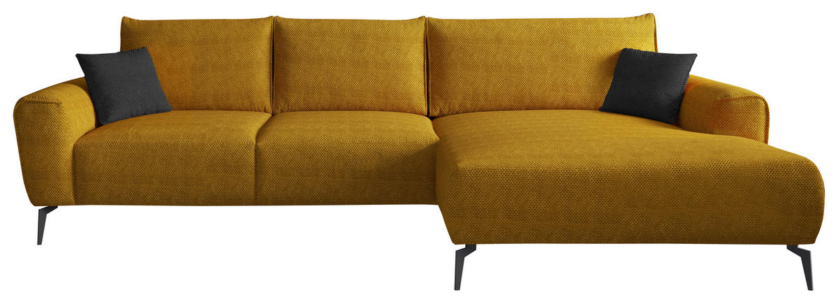 ECKSOFA in Webstoff Gelb  - Gelb/Schwarz, Design, Textil/Metall (272/170cm) - Welnova